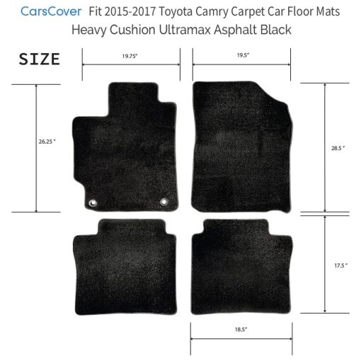 Coberturas para Automoviles a Medida 2015-2017 Toyota Camry Alfombrillas para Automoviles Delanteras y Traseras de Terciopelo con Cojin Grueso Ultramax Negro Asfalto - Imagen 7