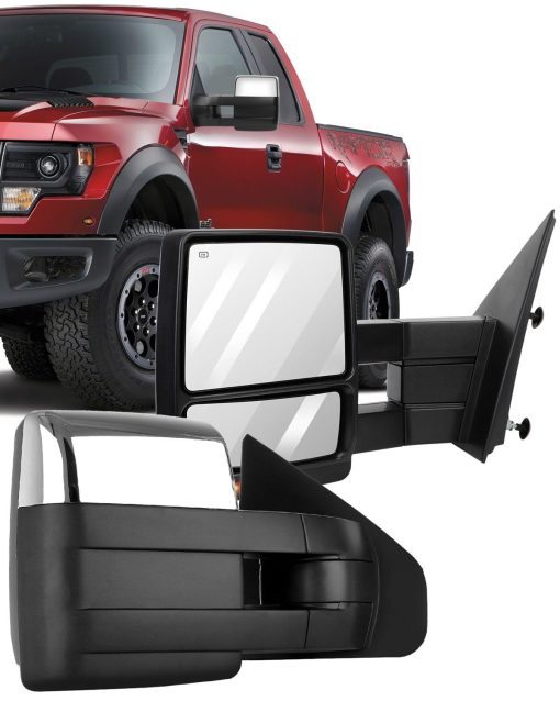 Espejos de Remolque de Reemplazo ECCPP para Ford F150 2007-2014 Cromados con Senal de Giro LED, Calentados y con Luz de Charco