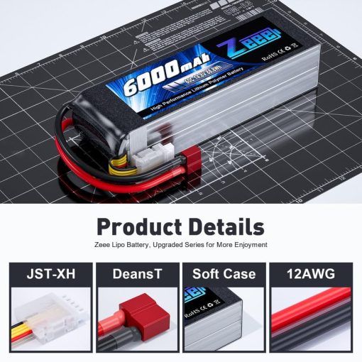 Bateria Lipo Zeee 4S 6000mAh 60C 14.8V con Estuche Suave y Conector Deans Compatible con Aviones RC Quadcopters Helicopteros Coches Camiones Barcos - Imagen 3