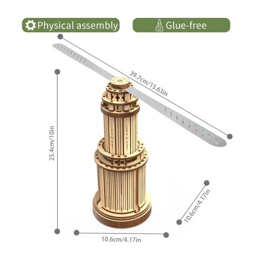 Rompecabezas 3D de Madera Modelo Faro con Ventilador para Adultos, Kit de Construccion de Bloques de Madera Retractil con Ventilador, Bloques de Patrones de Madera para Decoracion de Mesa de Comedor y Mesa de Cocina - Imagen 3