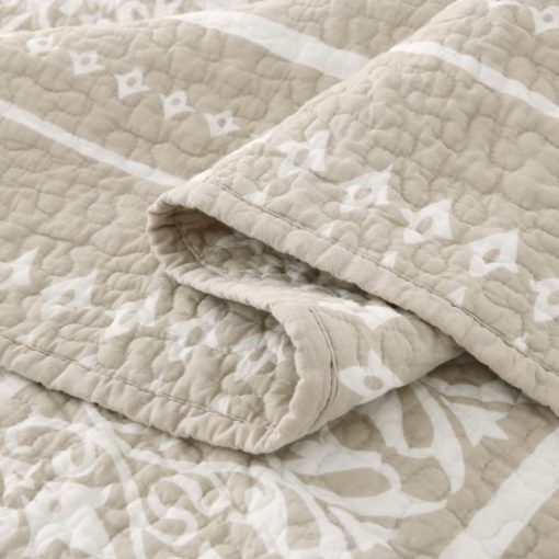 Colcha Queen Size Qiqiong, 100% Algodon Juego de Ropa de Cama Bohemia Colcha Reversible Acolchada Queen Size Beige Blanco Rayado Conjunto de Edredon Ligero Cubrecama para Todas las Estaciones 3 Piezas - Imagen 5