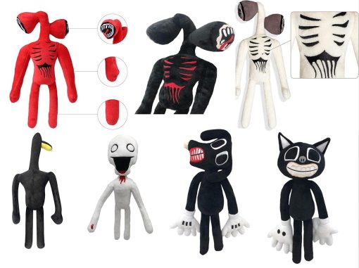POPRORE 10 PCS Muñecos de Peluche Siren Head Familia Retrato Set Completo de Muñecos de Peluche Perro de Dibujos Animados Gato de Dibujos Animados Muñecos de Peluche para Fiesta en Casa Regalo de Cumpleaños Regalo (Negro) - Imagen 4