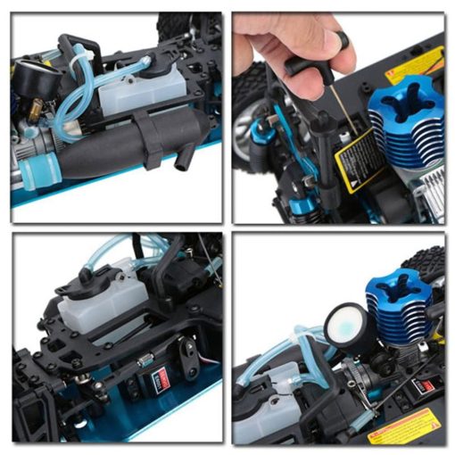 Coche RC Nitro BINGXMF 1/10 dos velocidades Nitro Gas Power Truck para Adultos Profesionales Rapido Drift Coche de Control Remoto Nitrogeno Drive 4WD 80KM/H Chasis de Metal Gas Off Road Truck de Curso Corto (Negro) - Imagen 6