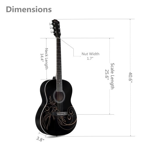 Guitarra Acustica WINZZ AF227A de 39 Pulgadas con Kit Completo, Elegante Mariposa - Imagen 8