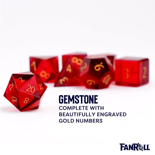 Set de Dados Poliedricos FanRoll de Metallic Dice Games 16mm de Piedra de Nacimiento: Grabados en Rubi de Julio, Dados de Rol para Dungeons and Dragons - Imagen 4
