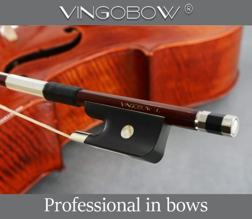 Arco de contrabajo vertical medio tamano 1/2 modelo frances VINGOBOW 300BF 68,5 cm Palo de Brazilwood, Rana de ebano, Tono calido, Cabello natural, Afinador suave, Resina facil - Imagen 7
