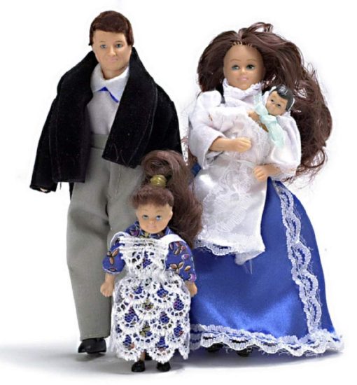 Familia de Munecos Victoriana para Casa de Munecas en Miniatura Brunette
