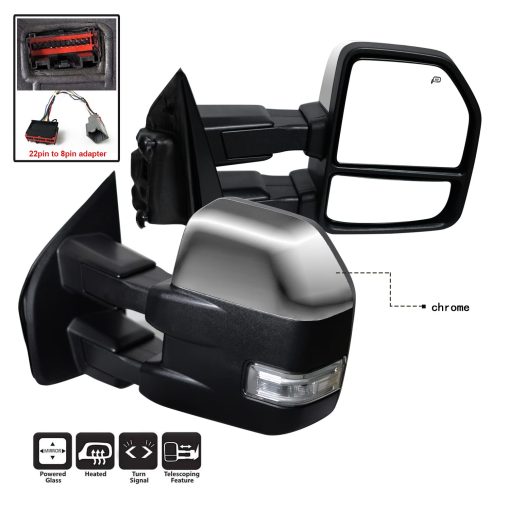 Par de espejos retrovisores de remolque cromado para camiones Ford F150 Pickup 2015 2016 2017 2018 con senal de giro, lampara auxiliar - Imagen 2