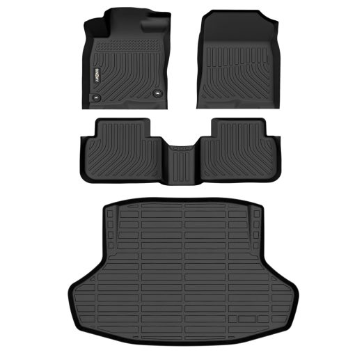 Tapetes de Piso y Forro de Maletero GINOWY para Honda Civic 2022 2023 2024 2025 Sedan (No para Hatchback), Tapetes de Coche para Todo clima Civic, 2da Fila Sin/con Puertos USB, Conjunto de Tapetes de Maletero Impermeables Antideslizantes, Negro