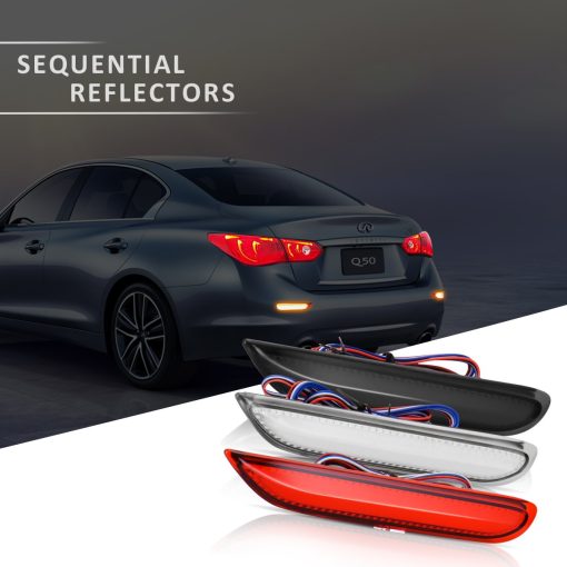 KMD LED Reflector Trasero para Parachoques con Secuencialidad de Luces al Frenar, Girar y Conexion Plug and Play para Infiniti Q50 Q50L - Imagen 3