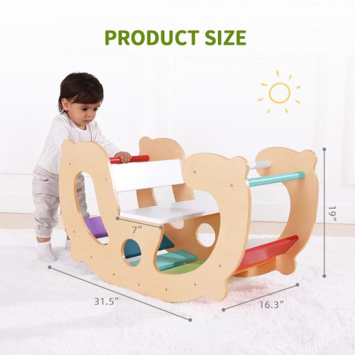 OOOK 2 en 1 Juguetes de Escalada Arcoiris - Set de Escalada Montessori Pikler, Caballo de Madera Balancin, Gimnasio de Juegos Para Ninos Interior y Exterior, Patio de Juegos para Ninos Regalo - Imagen 4