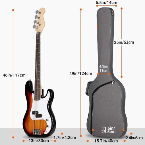 Funda para guitarra electrica CAHAYA Gig Bag Backpack para bajo acolchada 0.3 pulgadas de grosor, Gris CY0202 - Imagen 2