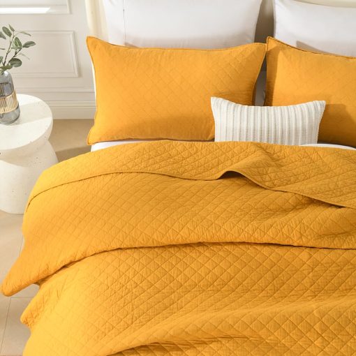 Juego de edredones de algodon Wistown King, 3 piezas de fundas ligeras reversibles para todas las estaciones, con patron geometrico, amarillo - Imagen 5