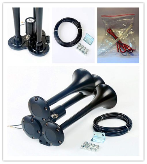 Claxon para coche Viping Air Horn 160DB Tres tubos negro La valvula electromagnetica electrovalvula Control electronico bocina coche Electrica impermeable altavoz coche para cualquier vehiculo de 12V camion Lorry carro barco - Imagen 6