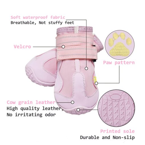 XSY&G Zapatos para Perros, Botas Impermeables para Perros con Tiras Reflectantes Suela Antideslizante y a Prueba de Resbalones, Zapatos para Perros para Medianos y Grandes 4Pzas Rosado-Talla 6 - Imagen 4