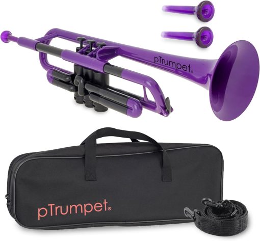 Trompeta de plastico PINSTRUMENTS | Boquilla 3C y boquilla 5C con estuche de transporte | Agarre ergonomico comodo | Sonido autentico en Bb para estudiantes y principiantes | Construccion duradera de ABS | Morado