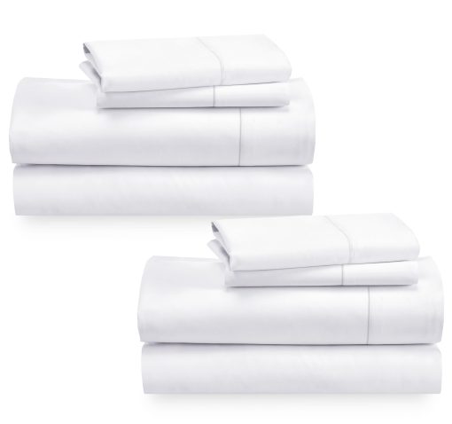 Juego de sabanas California Design Den 2-Pack Cal King - 400 hilos de algodon 100% sabana de saten - Sabanas extra suaves, transpirables y frescas, resistentes a las arrugas, 2 juegos de sabanas de bolsillo profundo - Blanco