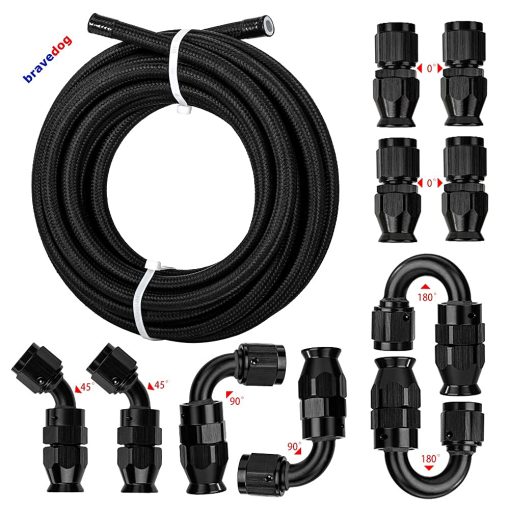 Kit de Manguera de Combustible Universal de Acero Inoxidable Trenzado de PTFE E85 de 16FT 8AN 1/2" de bravedog (Kit de Accesorios Negro) - Imagen 5