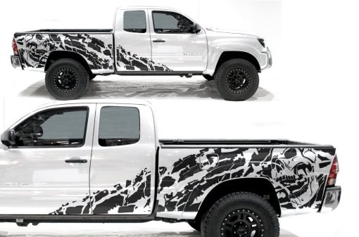 Kit de Graficos Laterales Nightmare de Factory Crafts Vinilo de Envoltura de Decal Compatible con Toyota Tacoma 2 puertas Caja Larga 2005-2015 - Negro Mate