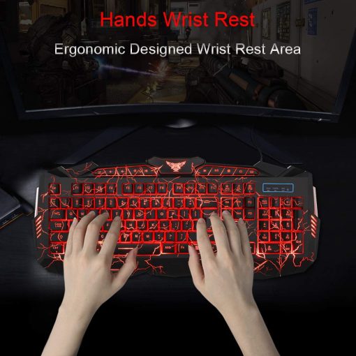 Combo de Teclado y Mouse para Juegos con Retroiluminacion BlueFinger, Teclado y Mouse Retroiluminados con Cable USB, Teclado Multimedia con 3 Colores de LED, Mouse para Juegos y Trabajo - Imagen 5