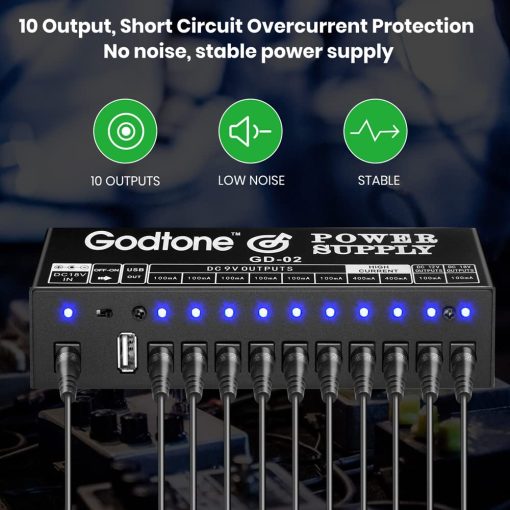 Fuente de Alimentacion para Pedales de Guitarra 10 Salidas Aisladas DC para 9V/12V/18V, 100mA 400mA, con USB(5V2A) GD-02 - Imagen 6