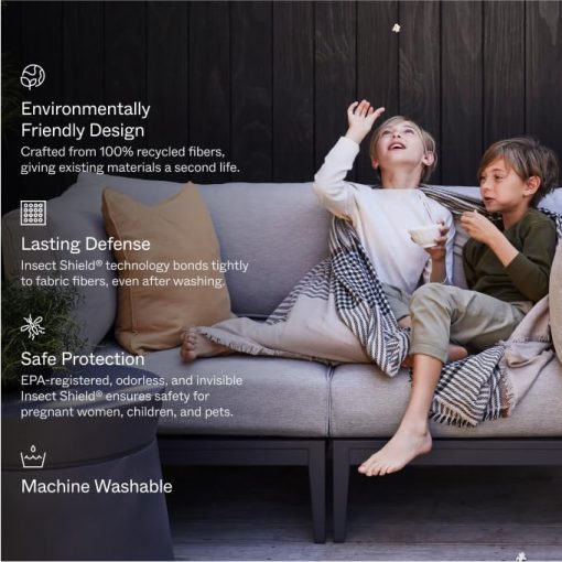 Manta de exterior con capa protectora contra insectos y tecnologia repelente de Outer Bug Shield - Manta ligera repelente de insectos para exteriores, camping, picnic y playa, cuadros grises piedra, 50" W x 60" - Imagen 2