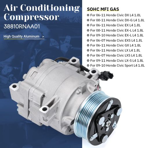 Compresor de Aire Acondicionado A/C para Honda Civic 1.8L 2006-2011 Sistema A/C Generacion 8 del Civic con Embrague TRSE07 - Imagen 2