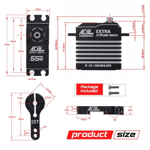 AGFRC 55KG Digital-Steering-Servo High-Torque Programmable - Servomotor Brushless de Metal Completo para Coche RC Crawler 1/8 1/10, angulo de Control 180? (A86BHM) - Imagen 3