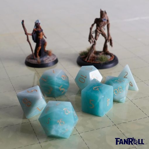 Set de Dados DND FanRoll de Metallic Dice Games 16mm: Amazonita Grabada, Juego de Rol para Dungeons and Dragons - Imagen 7