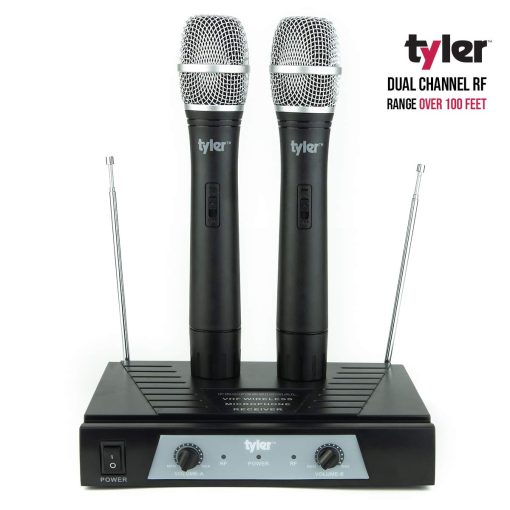 Sistema de microfono inalambrico de doble frecuencia Tyler TWM302 - Indicadores de bateria baja - Microfono de karaoke con alcance de 100 pies con cable de audio de 1/4", receptor inalambrico y convertidor de conector de 6.3 mm a 3.5 mm - Imagen 7
