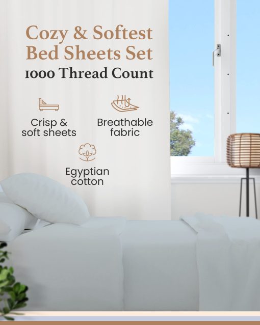 Juego de sabanas para cama ajustable de algodon Split King, sabanas de lujo, 1000 TC sabanas de algodon egipcio, juego de sabanas Split King de algodon 100%, sabanas de saten, 2 ajustadas - bolsillo profundo de 16", azul claro - Imagen 2