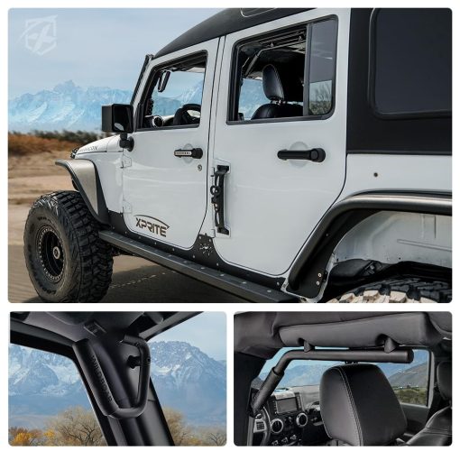Kit de 4 agarraderas delanteras y traseras de aluminio Xprite - Barras de agarre resistentes y manijas de roll bar para Jeep Wrangler JK JKU 2DR/4DR 2007-2018 - Accesorio interior resistente para todoterreno (Negro) - Imagen 7