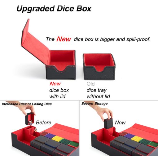 Caja de Mazo Venssu MTG para 5 Cajas de Cartas con Tapete y Caja de Dados, Incluye 10 Separadores Coloridos y 1 Soporte de Carta, Caja de Almacenamiento de Cartas de Juego para Magic Game Cards (Negro y Rojo) - Imagen 5