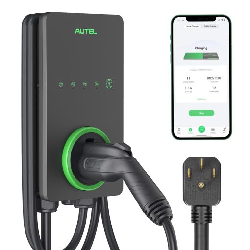 Cargador de vehiculo electrico Autel Home Level 2 de hasta 40 amperios, 240V, estacion de carga rapida para interior/exterior con cable flexible de 25 pies, enchufe NEMA 14-50, gris oscuro