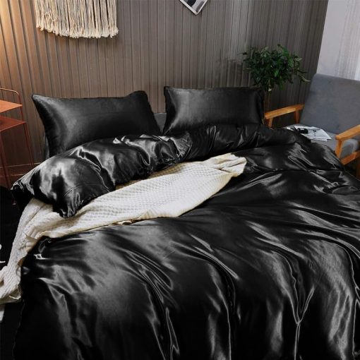 Edredon de saten sedoso Cloud Fino | Puntada en caja | 300 GSM | Edredon hipoalergenico | Suave edredon de cama | Lavable a maquina | Ropa de cama acolchada sexy - Twin/Twin XL Negro - Imagen 2