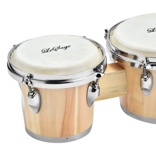 Bongos LeSage para Ninos y Adultos Principiantes 7 y 8 Pulgadas Set de Bongo de Madera Natural Cabeza de Piel Real con Llave de Afinacion Bateria Bongo - Imagen 6