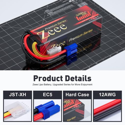 Bateria de Polimero de Litio Zeee Premium Series 4S 5200mAh LCG Estuche Duro Altura de la bateria 37mm 14.8V 120C con Conector EC5 para Coche RC Camion Tanque Buggy Truggy Modelos de Carreras (Paquete de 2) - Imagen 3