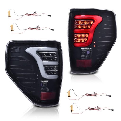PIT66 Luz Trasera LED Luces de Freno y Estacionamiento Compatible con Ford F150 2009-2014 BL3Z13405B, BL3Z13404B, BL3Z13405AA, BL3Z13404AA Lente Ahumado (con barra de luz blanca y arnes de cableado)