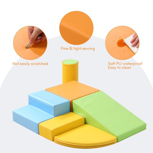 Conjunto de 6 Piezas de Juguetes de Escalada de Cuero PU Suave para Ninos - Estructuras de Escalada de Espuma para Ninos de 3 Anos, Juego de Escalar y Gatear, Equipo de Trepar Gimnasio de Actividades de Espuma - Imagen 5
