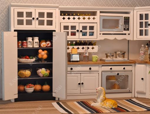 Juego de Muebles de Cocina de Casa de Muñecas iLAND, Moderno en Escala 1/12 de Madera Blanca para Almacenar Comida en Miniatura - Imagen 4