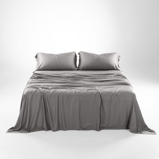 Juego de sabanas de lujo Olive + Crate Luxury Series 100% Tencel Eucalyptus King Size - Juego de 4 piezas de sabanas suaves y frescas | Bolsillo profundo de 18'' para sabana plana, sabana ajustable y 2 fundas de almohada color gris piedra - Imagen 4