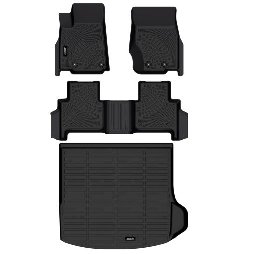 Jenofa - Tapetes de Piso y Forro para Maletero para Jeep Grand Cherokee 2022-2024 (Incluye 4xe NO para L o WK) Juego de Tapetes de Piso Todo Clima para Grand Cherokee Juego Completo de Protectores de Piso Duraderos Accesorios en Negro