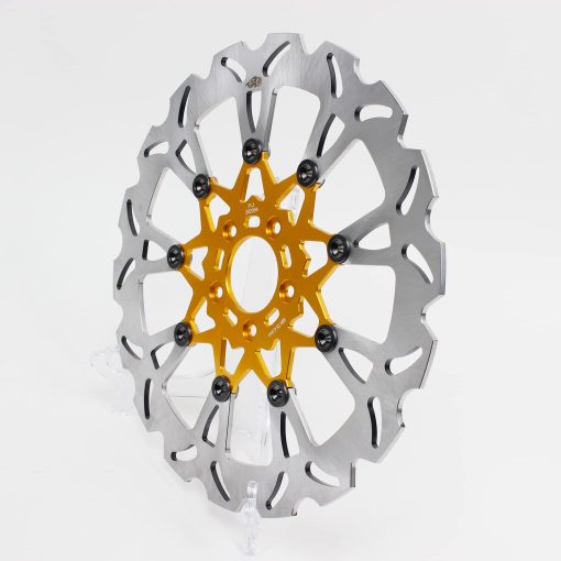 POWERJAMES 9 Spokes 14.0" Front Floating Orange Gold Brake Rotors para Harley Softail Dyna Sportster (Inner Orange) - Imagen 2