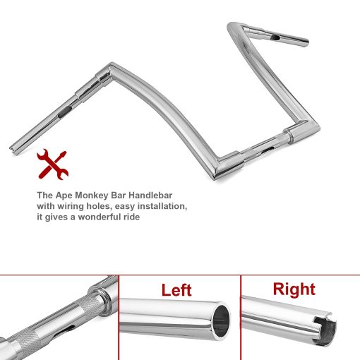 Manillar de 12" Ape Hanger 1.5 pulgadas Fat Monkey Bar Cromado Compatible con Harley Dyna Softail Sportster XL 883 1200 y Modelos Road King 1994-2022 y Road Glide 1998-2013 - Imagen 5