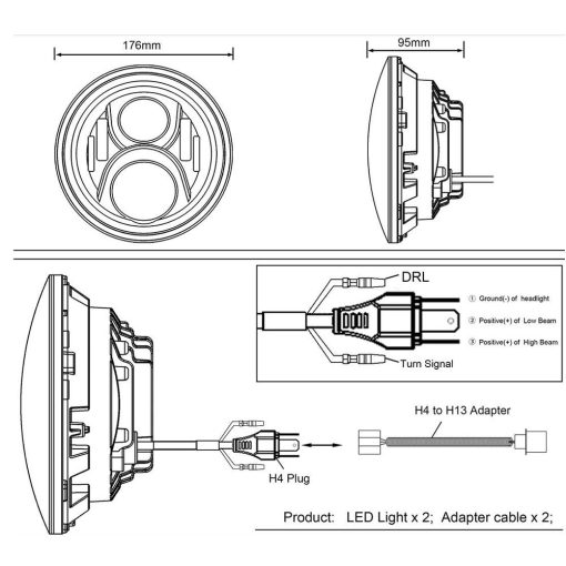Par de Faros Redondos LED de Proyeccion de 7" con Anillo de Halo Blanco DRL Luz de Giro ambar con Kit de Lampara de Haz Alto y Bajo para Jeep Wrangler Jk TJ LJ Rubicon Sahara Willys Hummer H1 H2 - Imagen 5