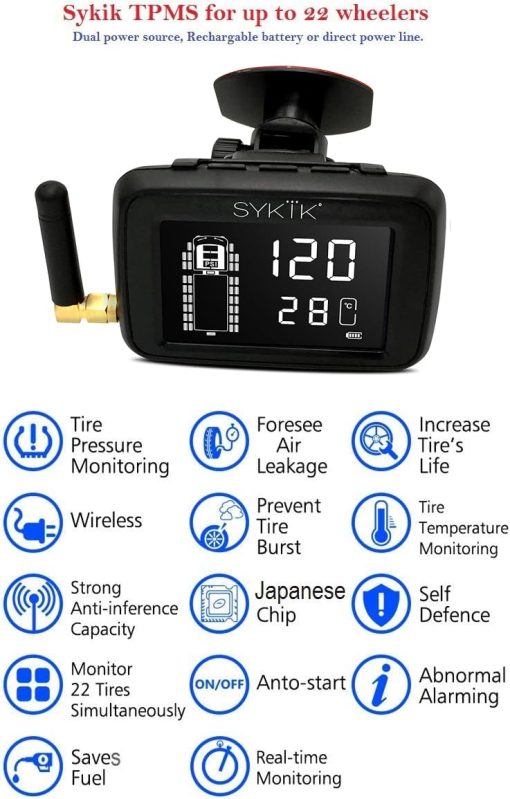 SYKIK-TPMS Sistema de Monitoreo de Presion de Neumaticos en Tiempo Real para Autos, RVs y Camiones, hasta 36 Ruedas - Sensores Antirrobo, con Garantia de 3 anos en EE. UU. (10 Ruedas) - Imagen 5