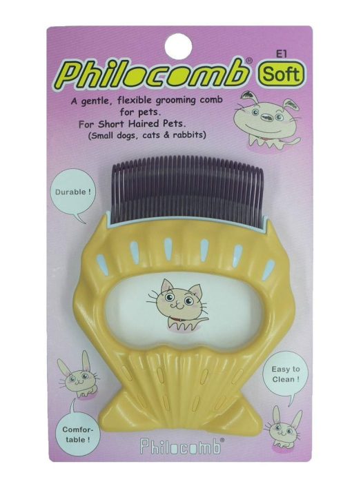 DIATOLIB Philocomb E1 Soft (en empaque en ingles), un suave y flexible peine para perros pequenos, gatos, conejos.