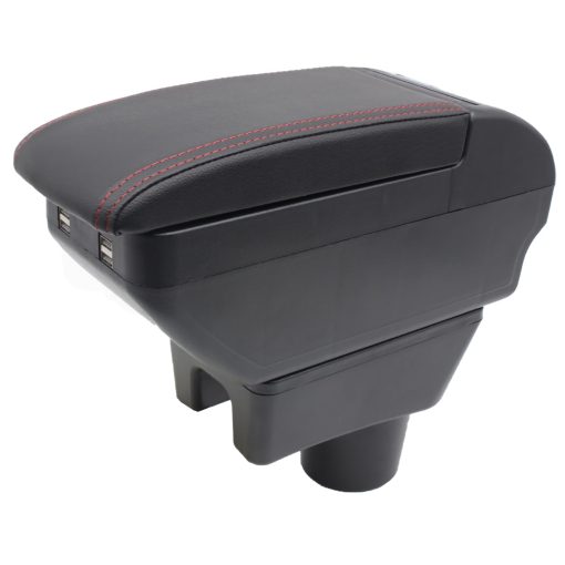 YJYWZH para Mitsubishi Mirage Attrage 2014-2024 Caja de reposabrazos Consola central Caja de almacenamiento manual Consolas centrales con 4 puerto USB Portavasos Reposabrazos Doble capa Negro (4 USB Negro con hilo rojo)