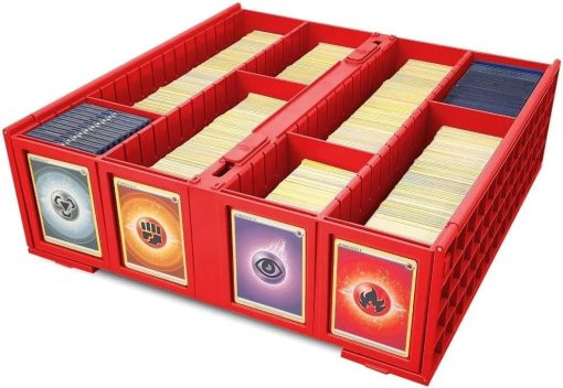 BCW Collectible Card Bin - Paquete de 4 Rojo | Caja de almacenamiento para cartas coleccionables | Capacidad para 3200 cartas | Incluye 4 particiones de almacenamiento de cartas | Almacenamiento de cartas sueltas para Pokemon, MTG y cartas deportivas