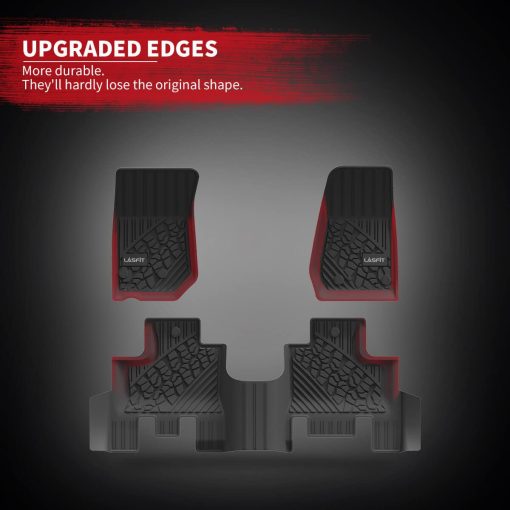 Tapetes LASFIT 2014-2018 para Jeep Wrangler JK Unlimited de 4 Puertas (No compatible con JL o 4xe), Tapetes para Todos los Climas de TPE?Ajuste Personalizado para la 1? y 2? Fila, Negro - Imagen 3